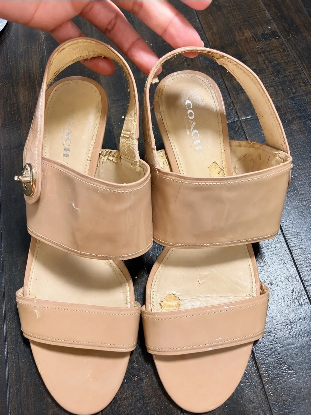 Coach Nude Patent Leather Slingback Heeled Sandals Size 7.5B